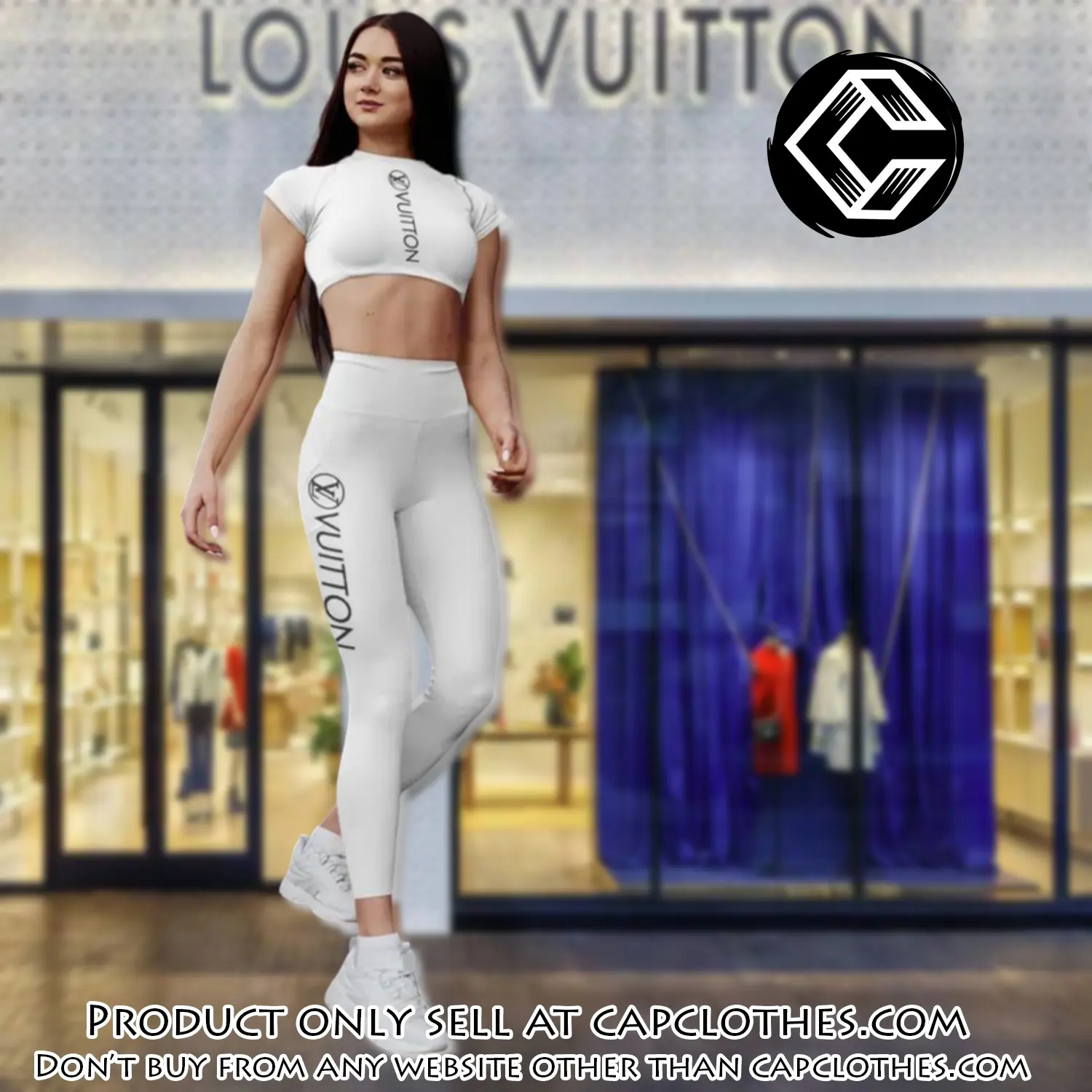 White luxury louis vuitton luxury sportwear combo luxury brand crop top tshirt and legging for women ctl1047 cc0109030